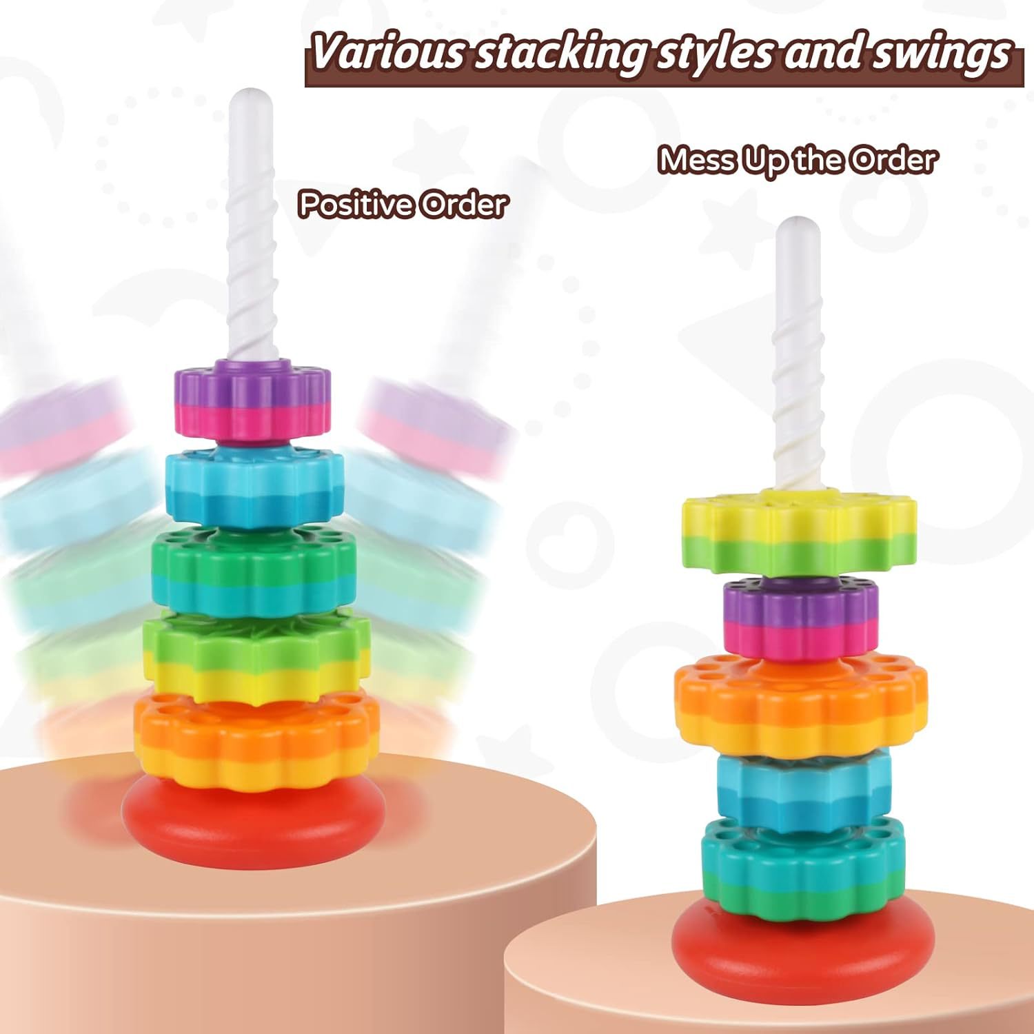 Hot selling infant and toddler cognitive rainbow rotating tower toy enlightenment early education stacking fun rotating tower