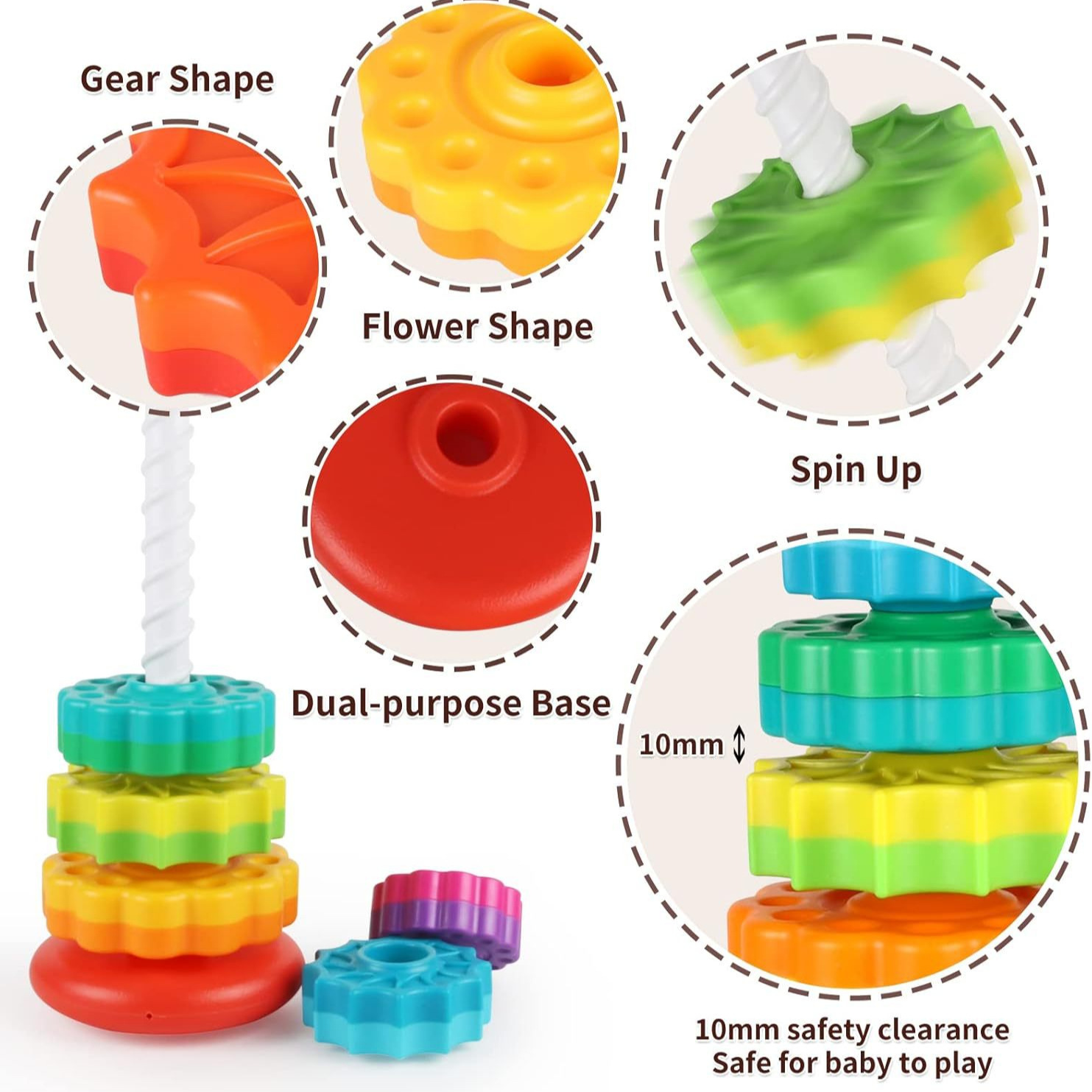 Hot selling infant and toddler cognitive rainbow rotating tower toy enlightenment early education stacking fun rotating tower