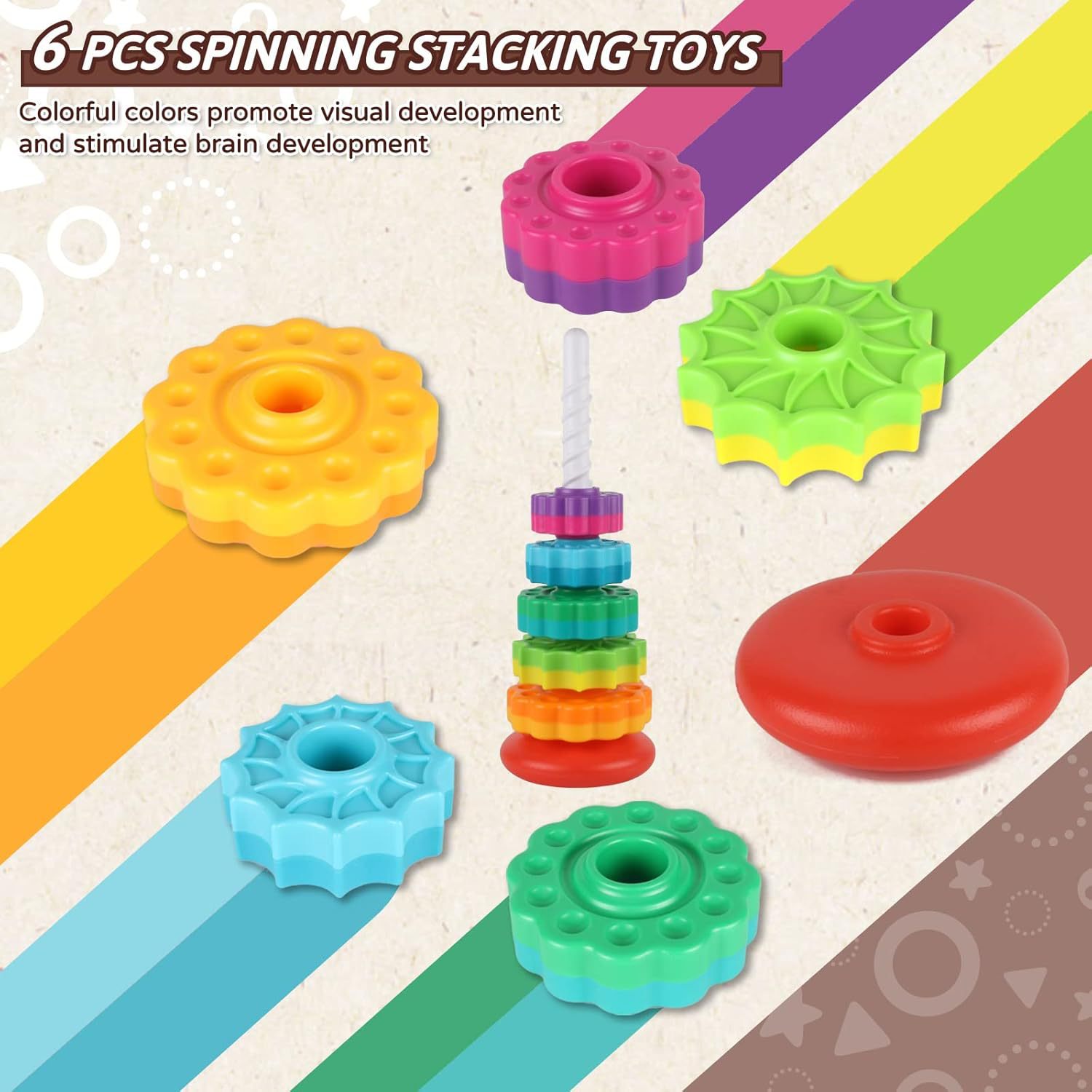 Hot selling infant and toddler cognitive rainbow rotating tower toy enlightenment early education stacking fun rotating tower