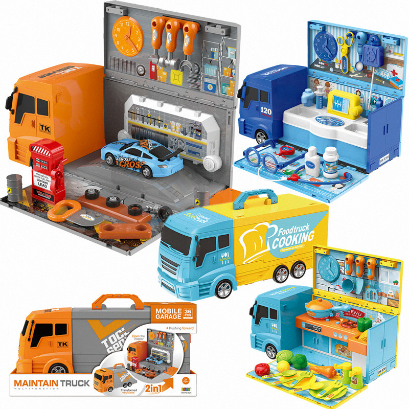 Hot selling luxury tool car set children's play house car gas station repair tool toy