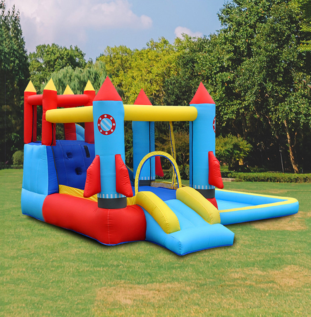 Children inflatable castle home small rocket slide indoor trampoline with net jumping bed ocean ball pool