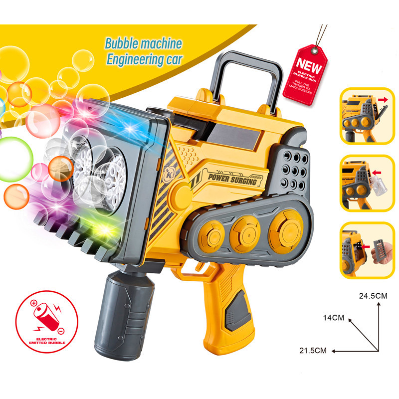 Hot selling double cylinder fully automatic 80 hole engineering vehicle bubble gun simulation bulldozer children's handheld electric oversized bubble machine