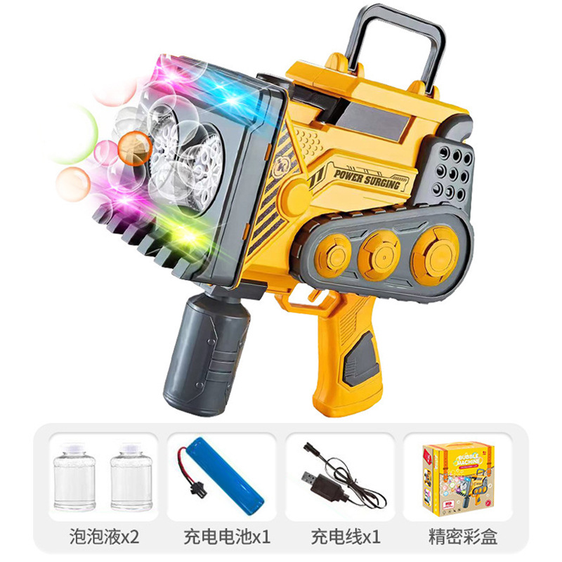 Hot selling double cylinder fully automatic 80 hole engineering vehicle bubble gun simulation bulldozer children's handheld electric oversized bubble machine