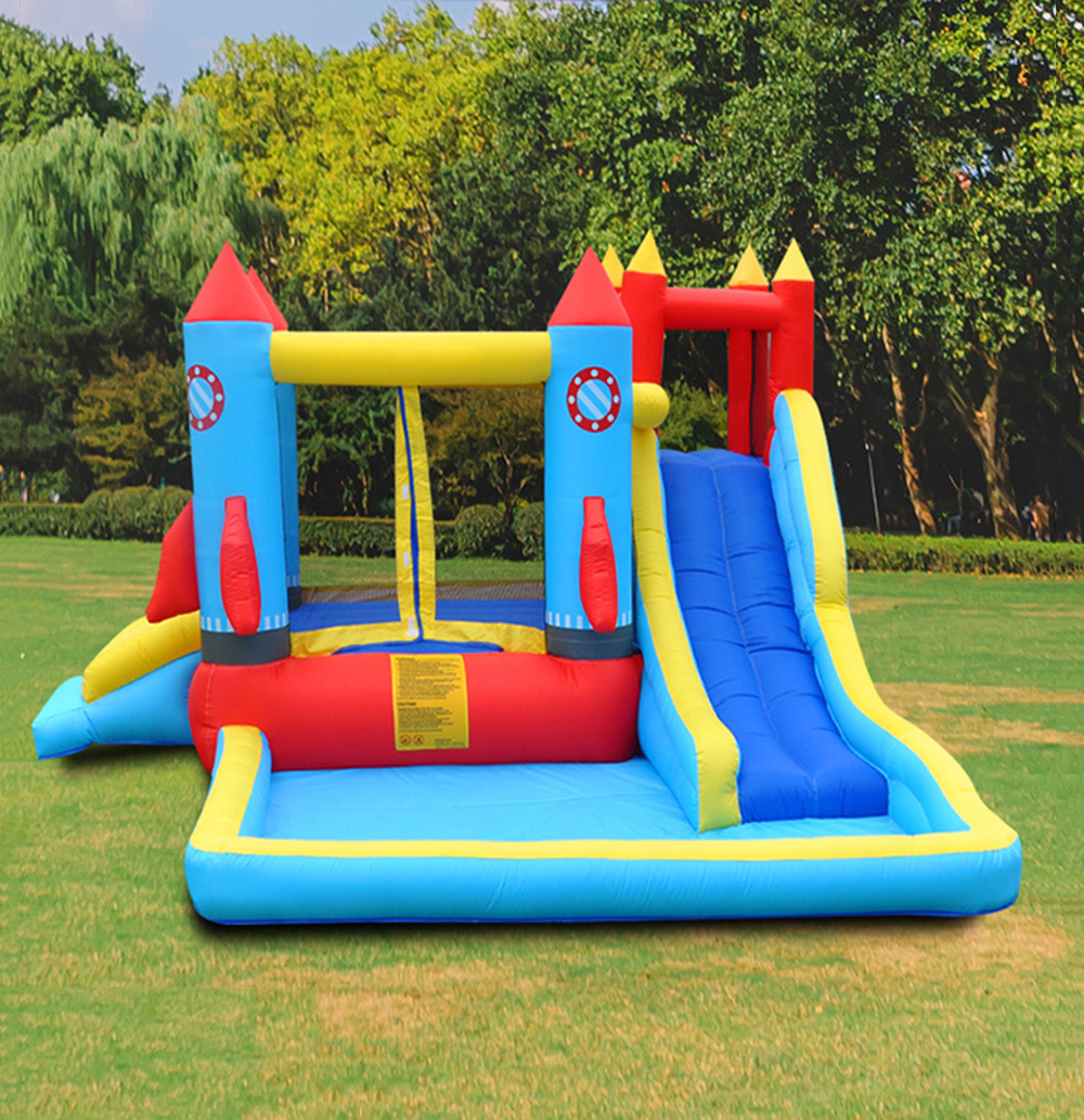 Children inflatable castle home small rocket slide indoor trampoline with net jumping bed ocean ball pool