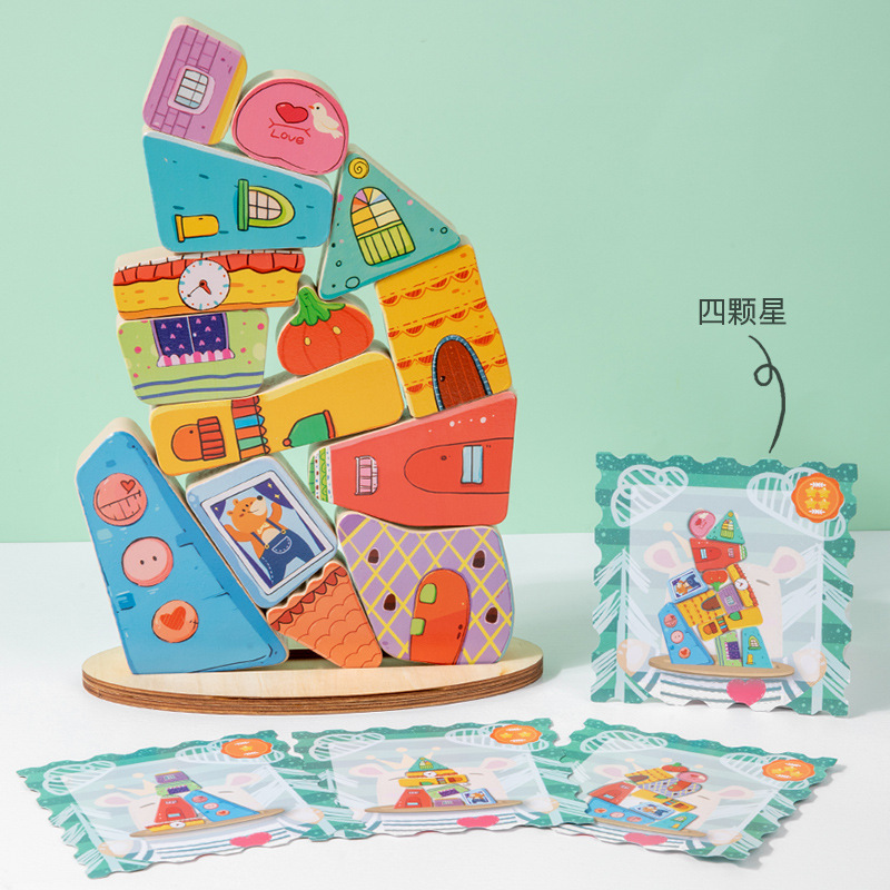 New wooden early education balance stacking blocks kindergarten baby hand-eye coordination parent-child interactive educational toys