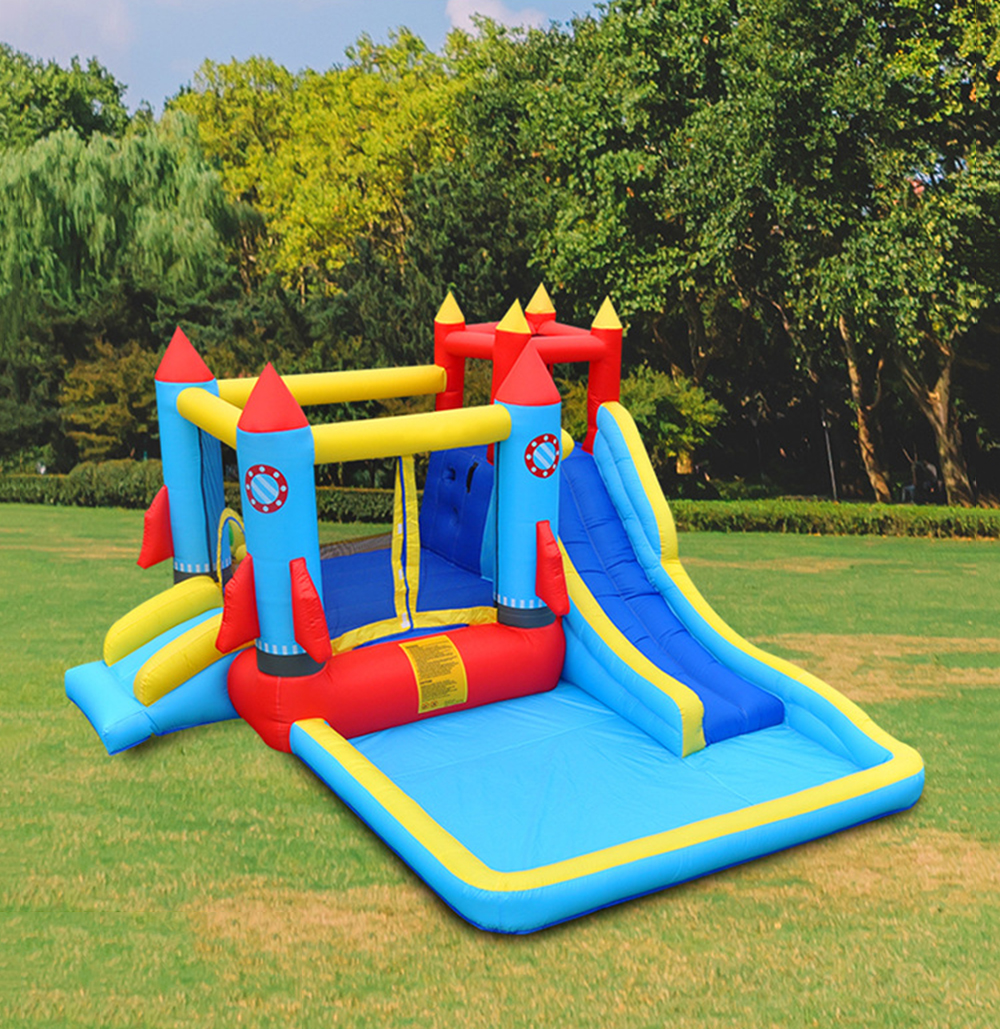 Children inflatable castle home small rocket slide indoor trampoline with net jumping bed ocean ball pool