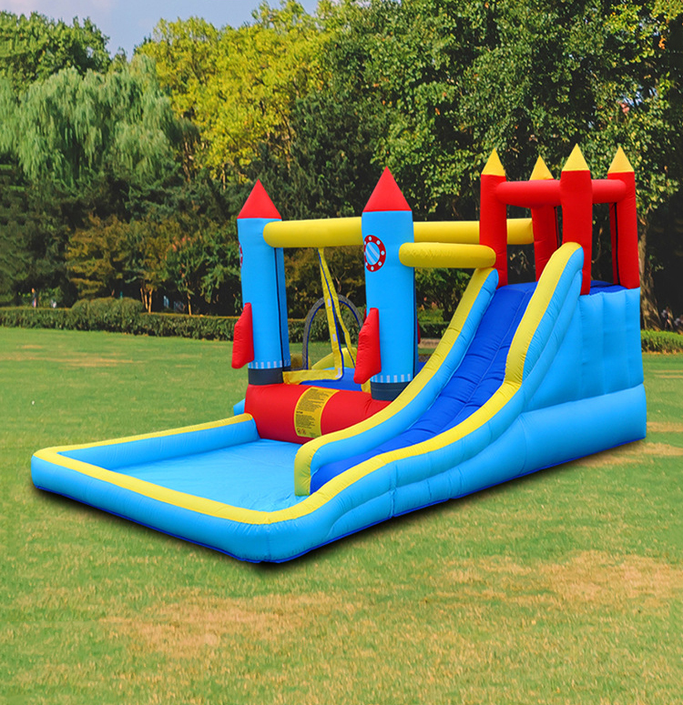 Children inflatable castle home small rocket slide indoor trampoline with net jumping bed ocean ball pool