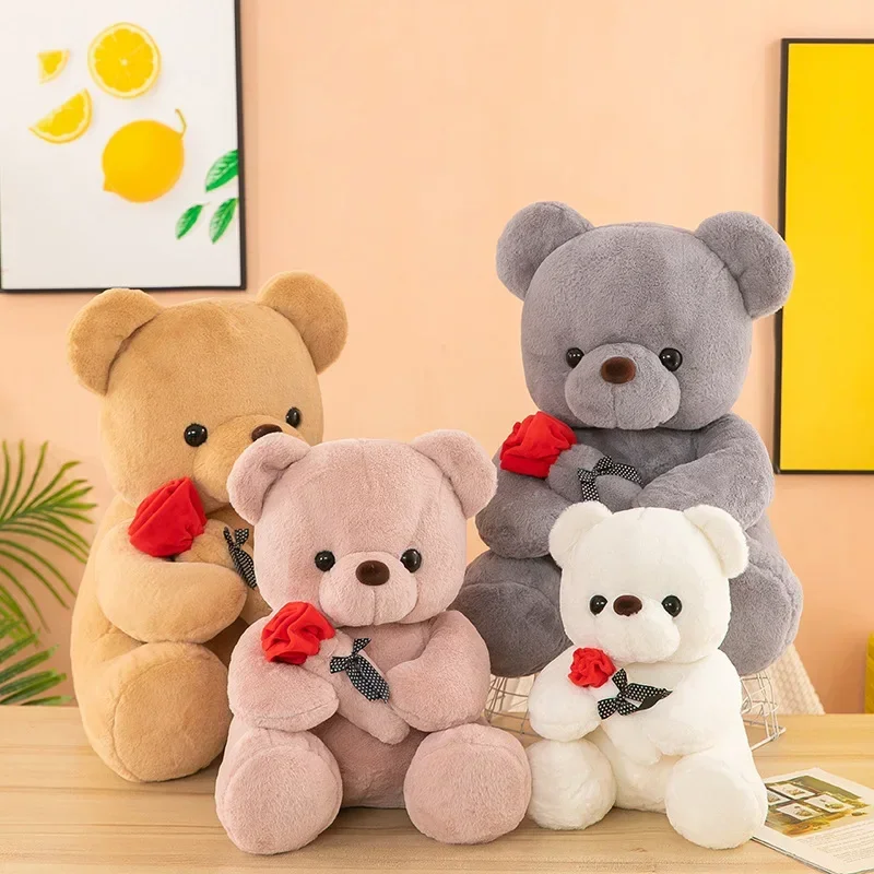 25-45CM Cute flower hugging rose bear doll kid plush toy