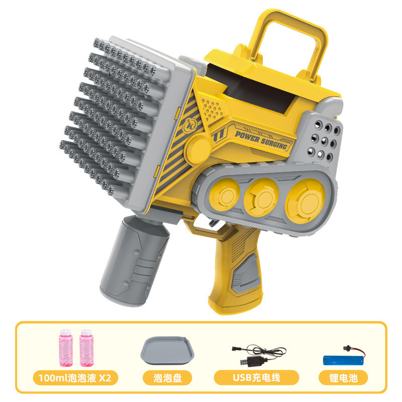 Hot selling double cylinder fully automatic 80 hole engineering vehicle bubble gun simulation bulldozer children's handheld electric oversized bubble machine