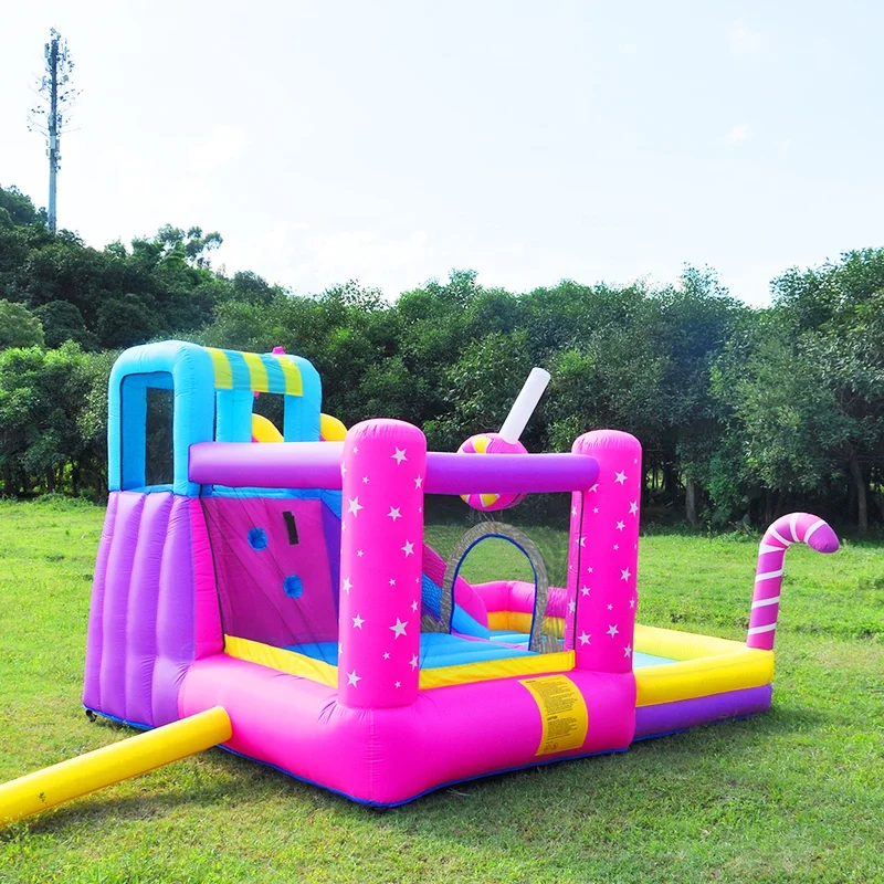 Interesting birthday gift toy inflatable bounce house candy theme outdoor bounce house party jump castle climbing slide