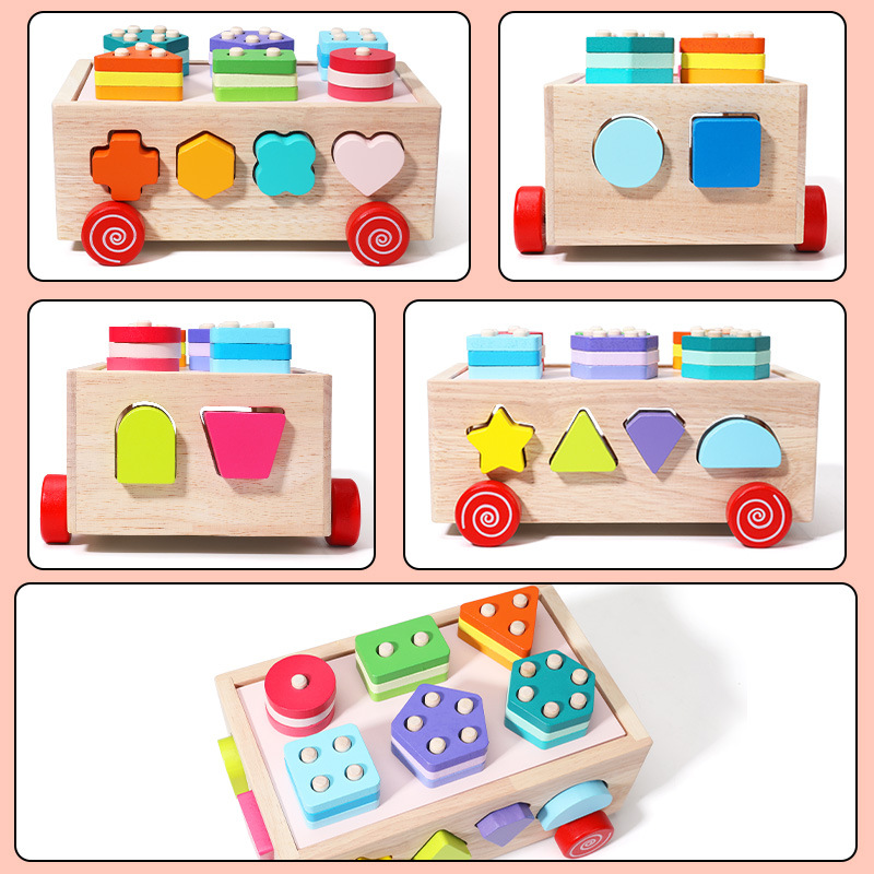Hot selling Montessori learning building blocks colorful column set intelligence box toy young children shape classification toys