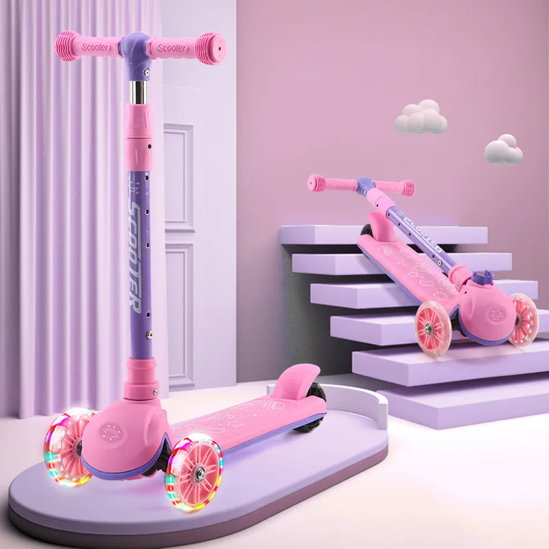 New children's scooter 1-12 years old foldable music light three or four wheel high scooter