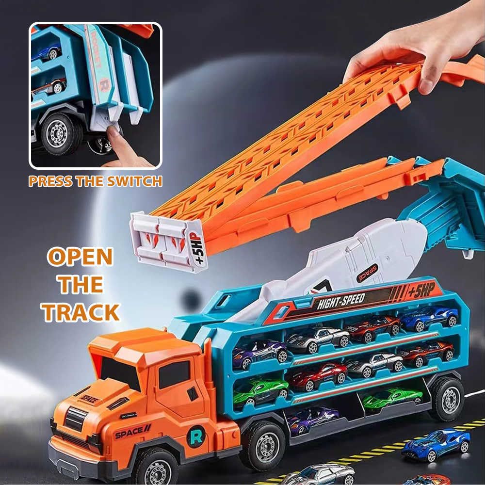 Hot selling children's inertial deformation gliding lifting rocket rail car foldable storage boy toy set