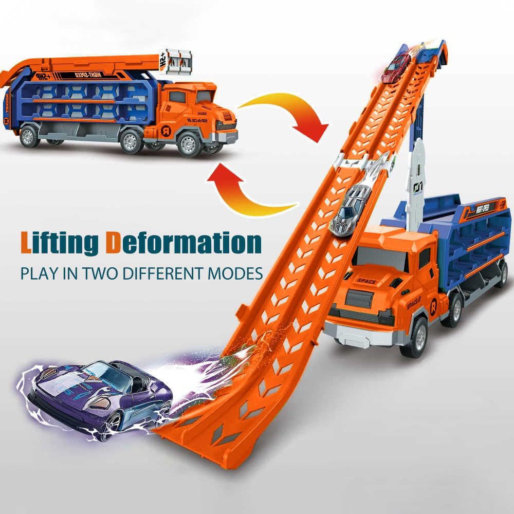 Hot selling children's inertial deformation gliding lifting rocket rail car foldable storage boy toy set