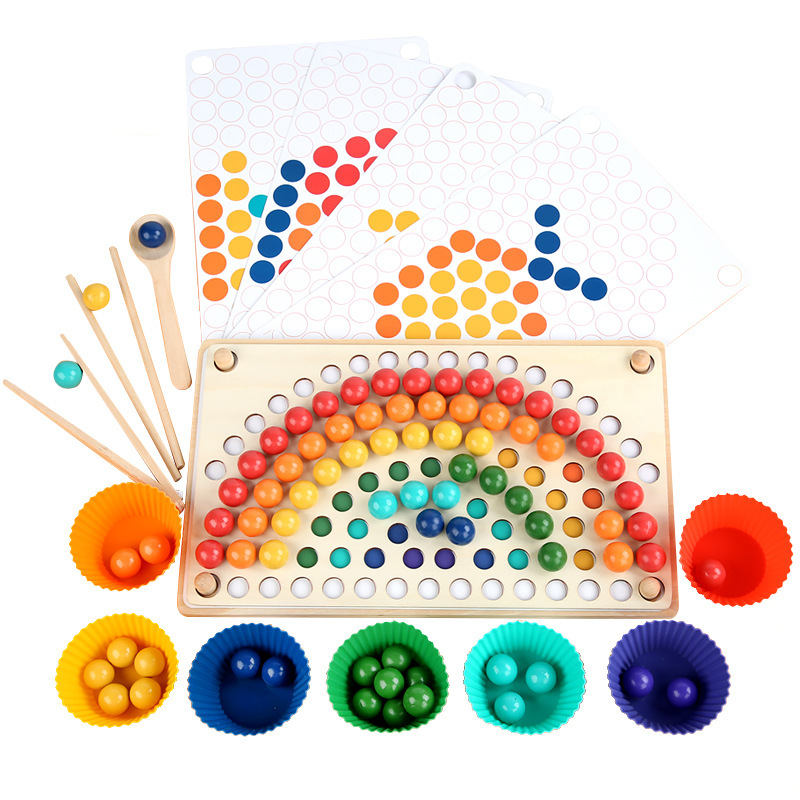 Hot selling rainbow clip beads elimination game puzzle early childhood education chopsticks training parent-child interactive color classification toys