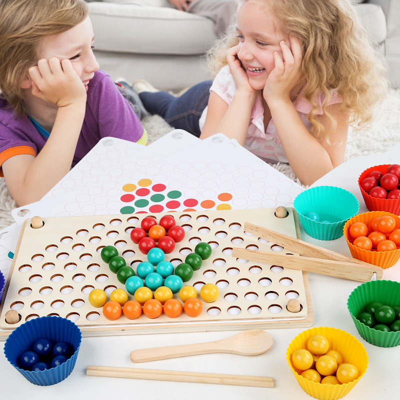 Hot selling rainbow clip beads elimination game puzzle early childhood education chopsticks training parent-child interactive color classification toys