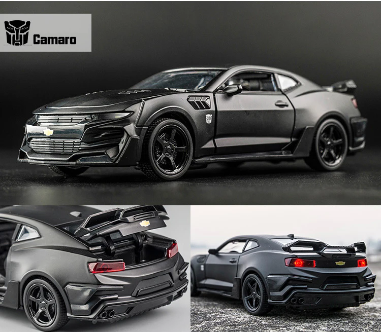 Modelo de coche de aleación fundido a presión Chevrolet Camaro 1:32, sonido y luz, coche de juguete retráctil