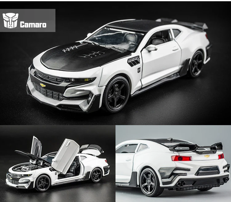 Modelo de coche de aleación fundido a presión Chevrolet Camaro 1:32, sonido y luz, coche de juguete retráctil
