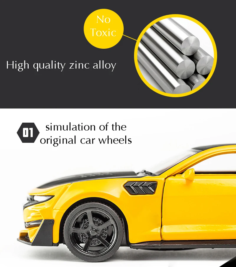 Modelo de coche de aleación fundido a presión Chevrolet Camaro 1:32, sonido y luz, coche de juguete retráctil