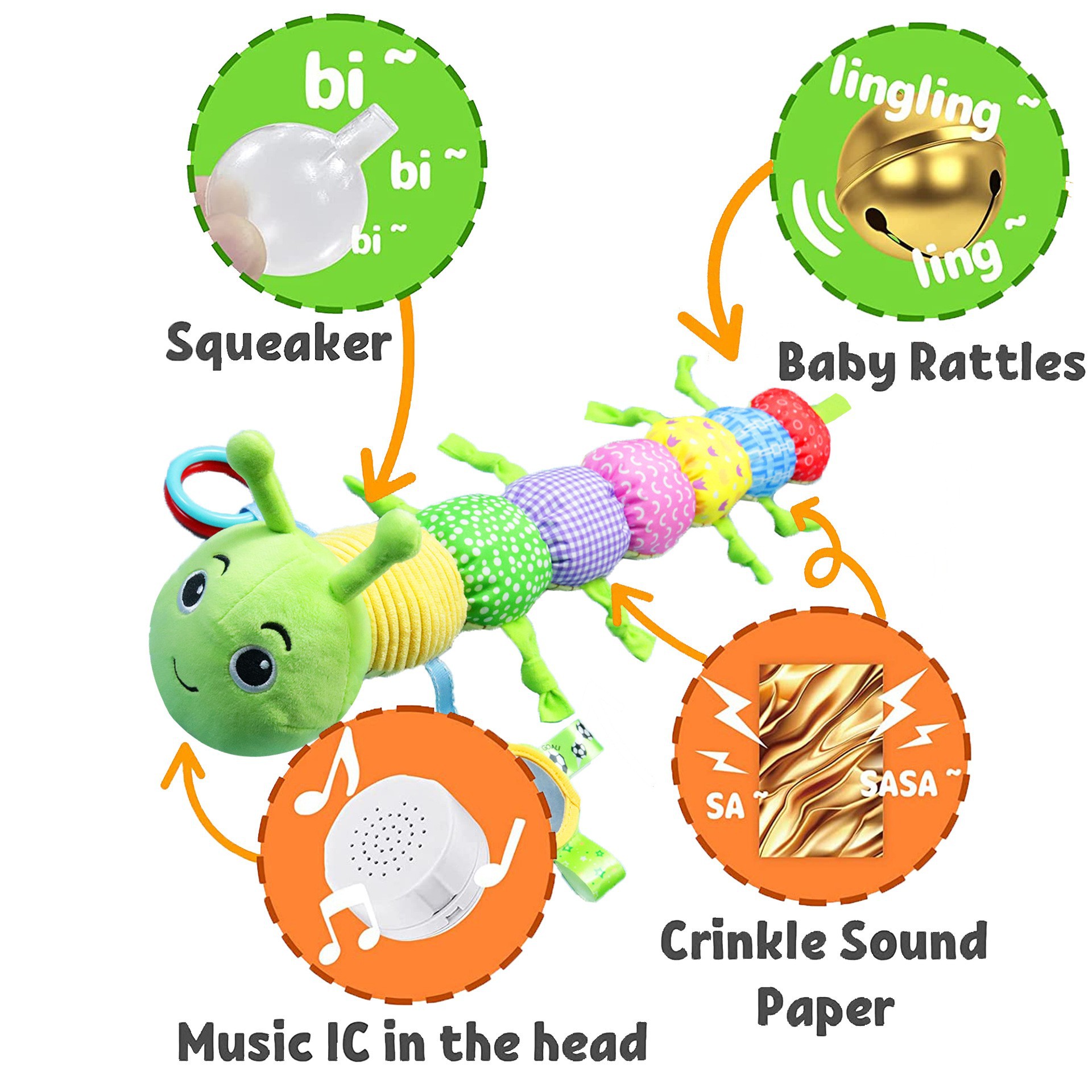 SKKBABY music ringing paper 0-3 years old newborn gift hug doll baby soothing caterpillar plush doll baby