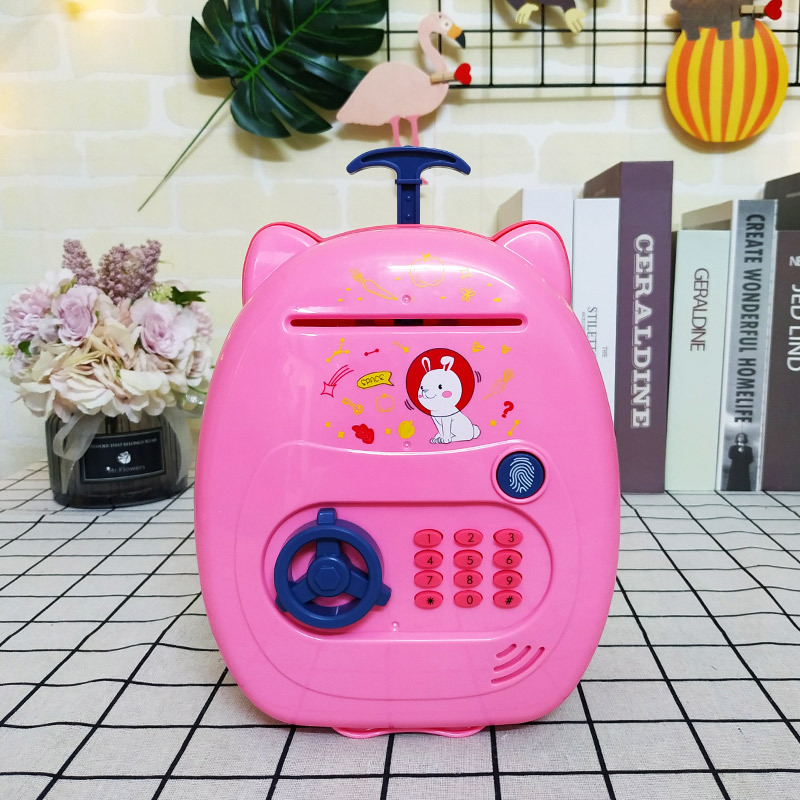 Hot selling trolley case piggy bank children's new cartoon cat cute password music suitcase simulation fingerprint piggy bank wholesale