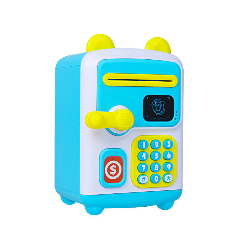 Hot selling portable children's smart password electric coin-rolling piggy bank with cartoon music simulation and face recognition
