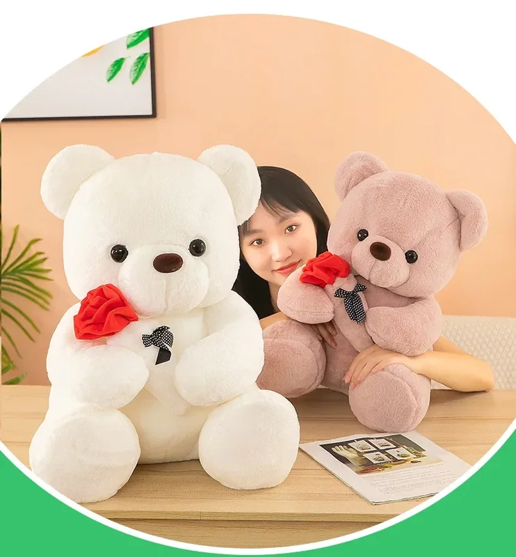 25-45CM Cute flower hugging rose bear doll kid plush toy