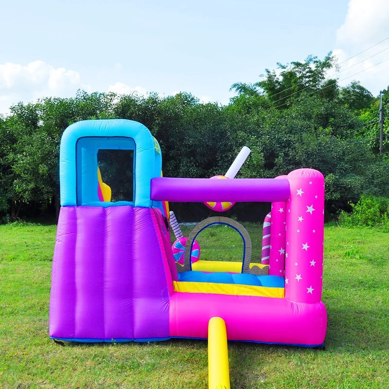 Interesting birthday gift toy inflatable bounce house candy theme outdoor bounce house party jump castle climbing slide