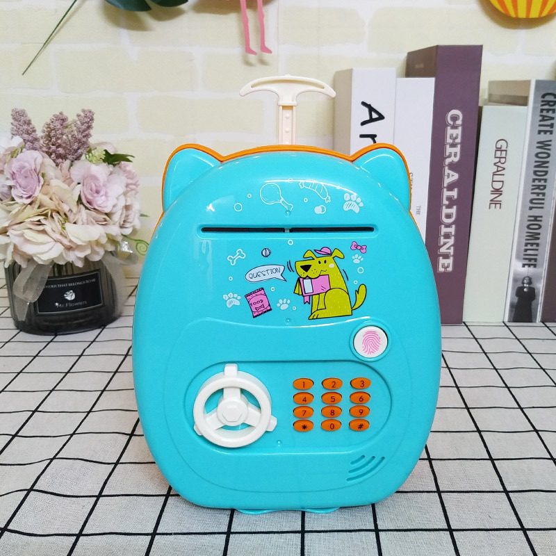 Hot selling trolley case piggy bank children's new cartoon cat cute password music suitcase simulation fingerprint piggy bank wholesale
