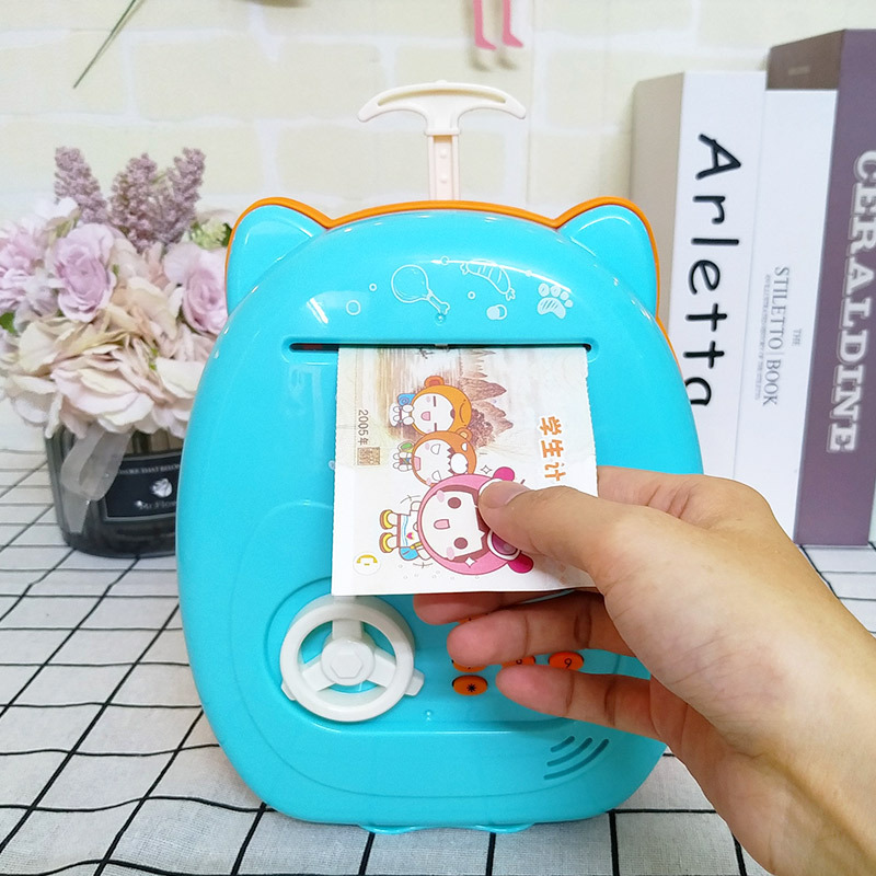 Hot selling trolley case piggy bank children's new cartoon cat cute password music suitcase simulation fingerprint piggy bank wholesale
