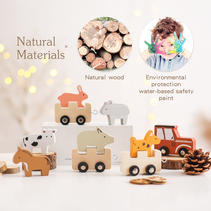 Children's Wooden Farm Animal Train Baby Enlightenment Stacking Cognitive Toy Educational Toy