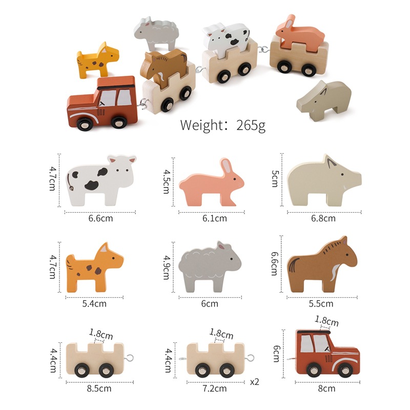 Children's Wooden Farm Animal Train Baby Enlightenment Stacking Cognitive Toy Educational Toy