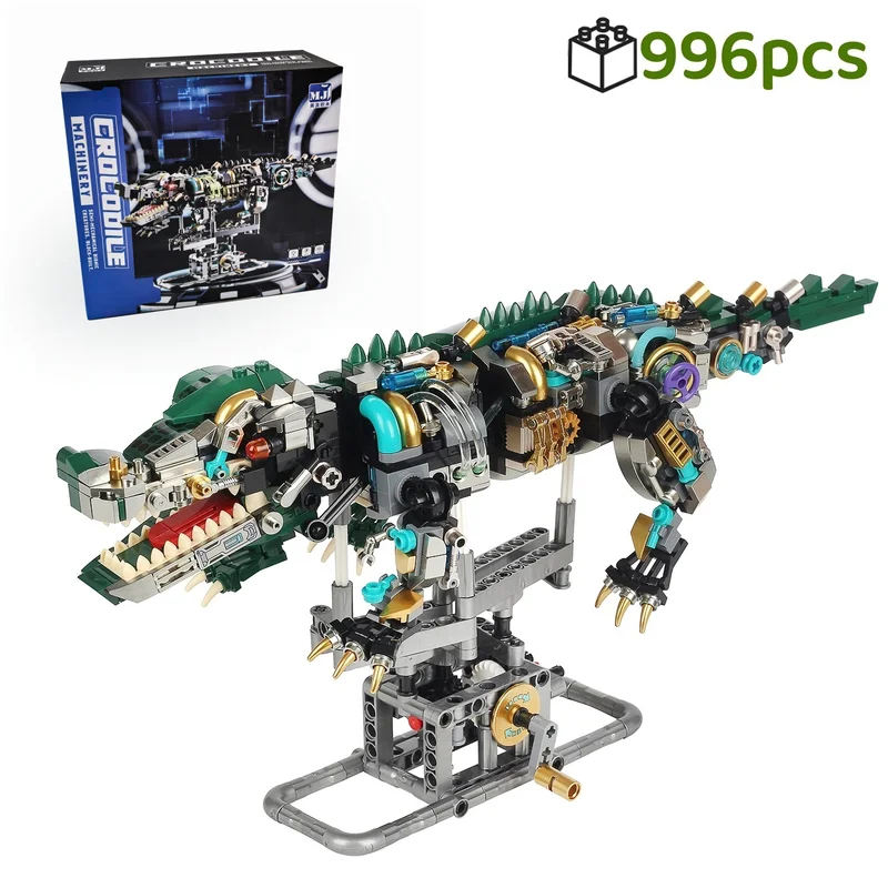 996PCS Mechanical Crocodile Building Sets Animals Building Blocks Model With Display Stand And Lights Gift for Kids and Teen
