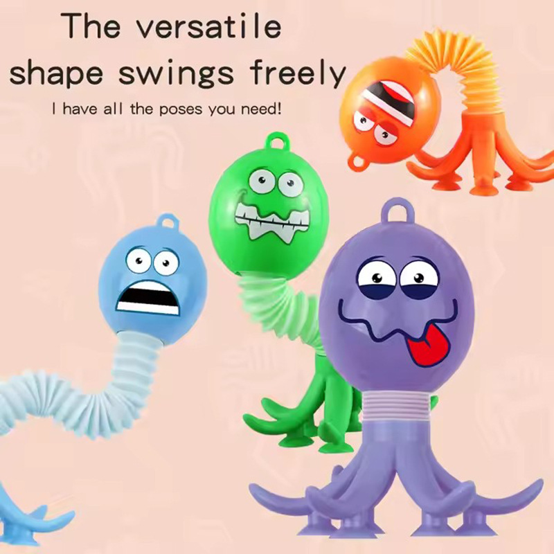 Children's elastic decompression octopus mobile phone holder various shapes telescopic tube toys