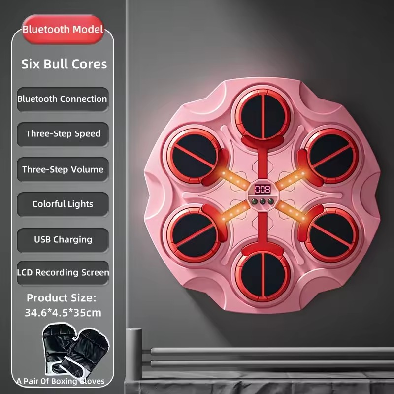 Máquina de boxeo inteligente, entrenador de objetivos de pared de música para el hogar con guantes, juegos de juguetes para niños y adultos, descompresión con Bluetooth