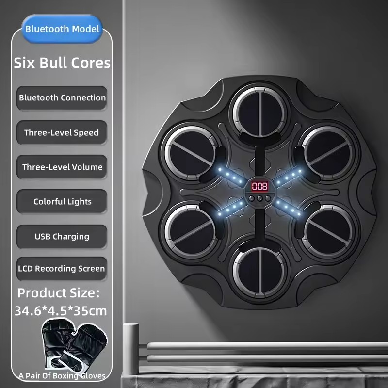 Máquina de boxeo inteligente, entrenador de objetivos de pared de música para el hogar con guantes, juegos de juguetes para niños y adultos, descompresión con Bluetooth