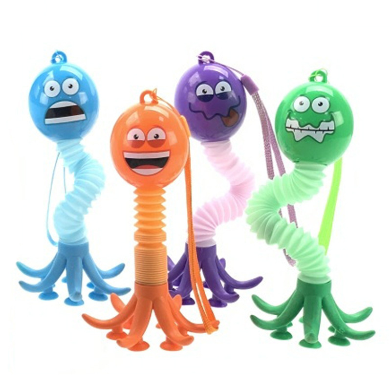 Children's elastic decompression octopus mobile phone holder various shapes telescopic tube toys