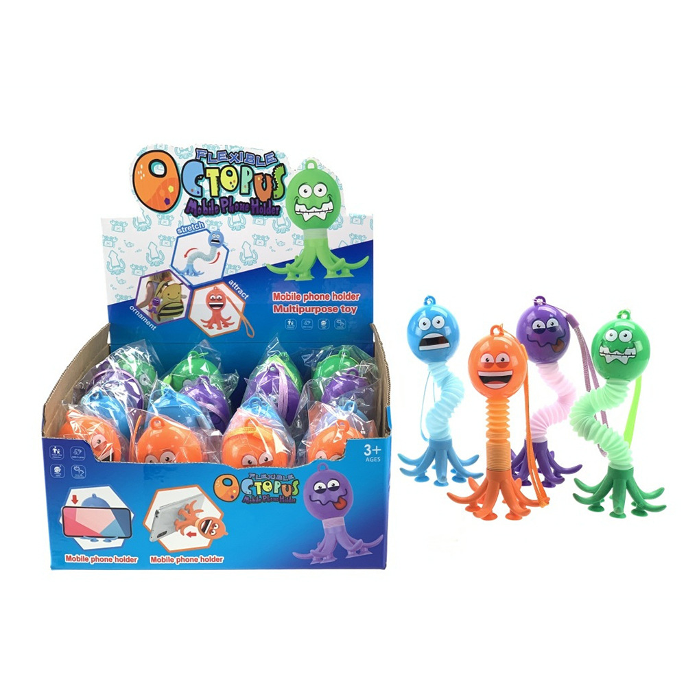 Children's elastic decompression octopus mobile phone holder various shapes telescopic tube toys