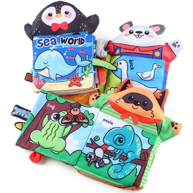 Best-selling manufacturer's supply of baby early education cloth books 2-in-1 3D hand puppet cloth books, tear-resistant animal tail hand books