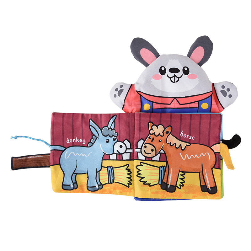 Best-selling manufacturer's supply of baby early education cloth books 2-in-1 3D hand puppet cloth books, tear-resistant animal tail hand books
