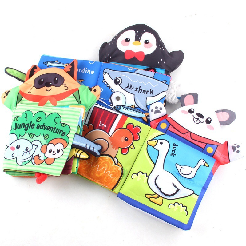 Best-selling manufacturer's supply of baby early education cloth books 2-in-1 3D hand puppet cloth books, tear-resistant animal tail hand books