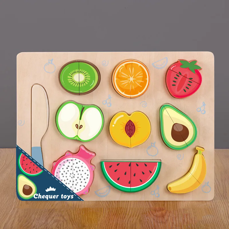 Hot selling children's wooden puzzle fruit and vegetable snack cutting fun magic stick cutting fruit simulation house kitchen toys