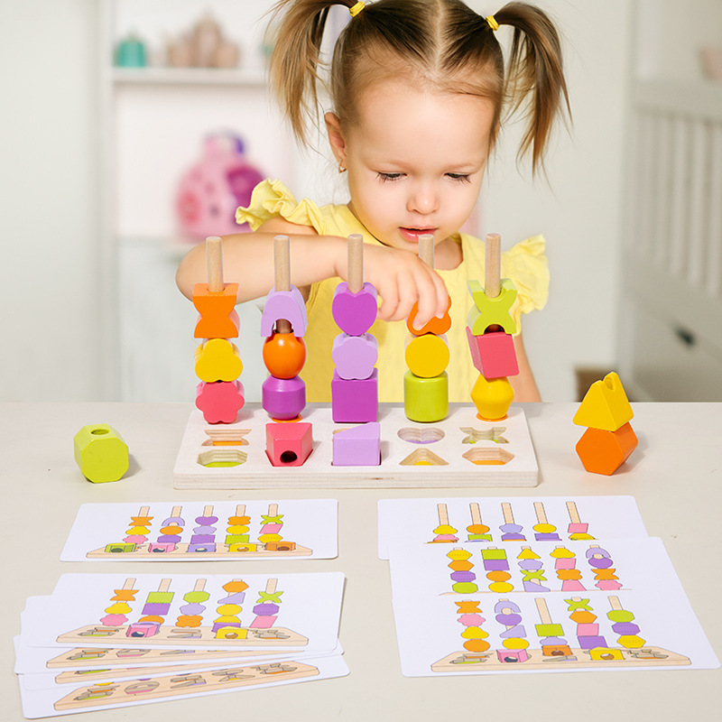 Children's Montessori early childhood education wooden bead box educational building blocks color recognition baby concentration fine motor toys