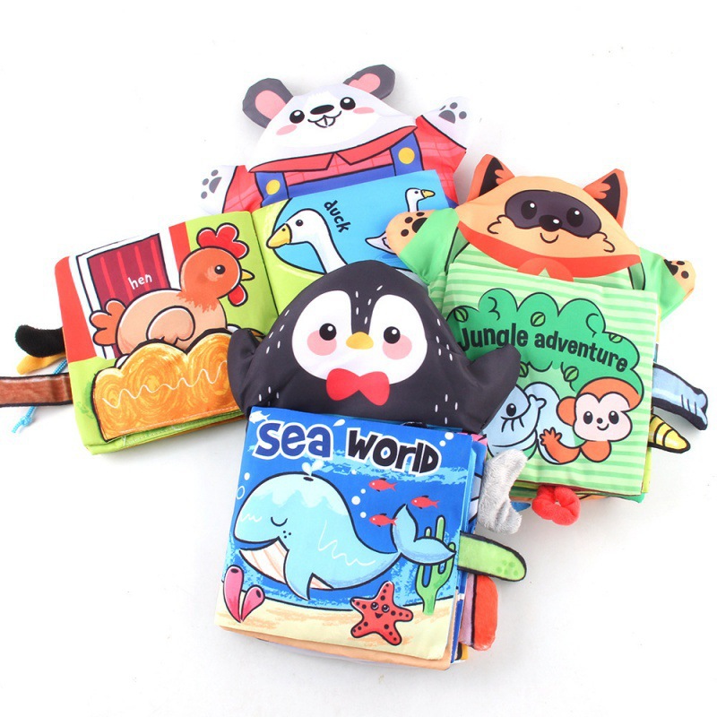 Best-selling manufacturer's supply of baby early education cloth books 2-in-1 3D hand puppet cloth books, tear-resistant animal tail hand books