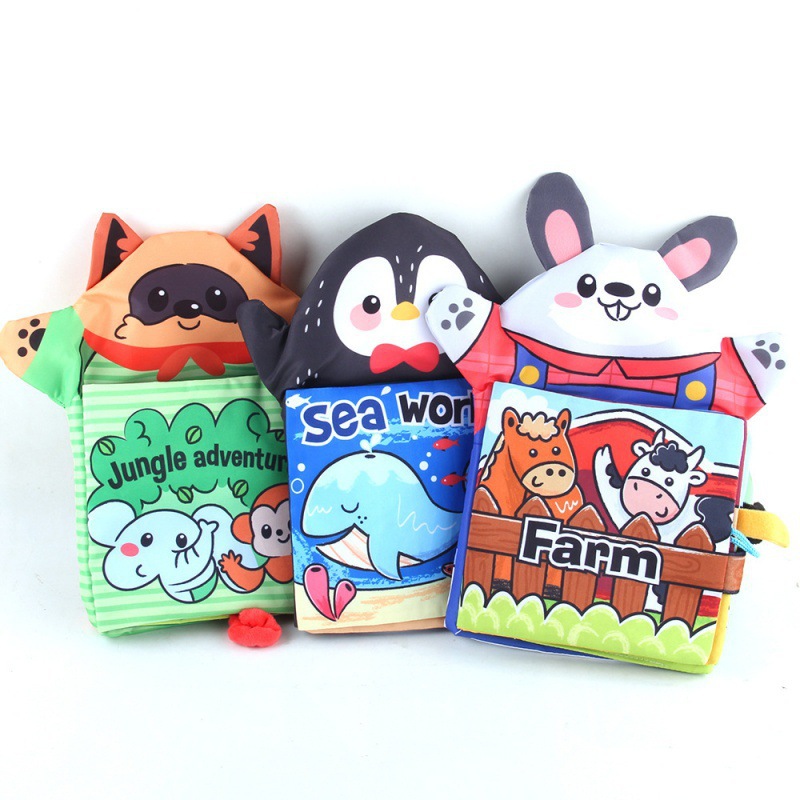 Best-selling manufacturer's supply of baby early education cloth books 2-in-1 3D hand puppet cloth books, tear-resistant animal tail hand books