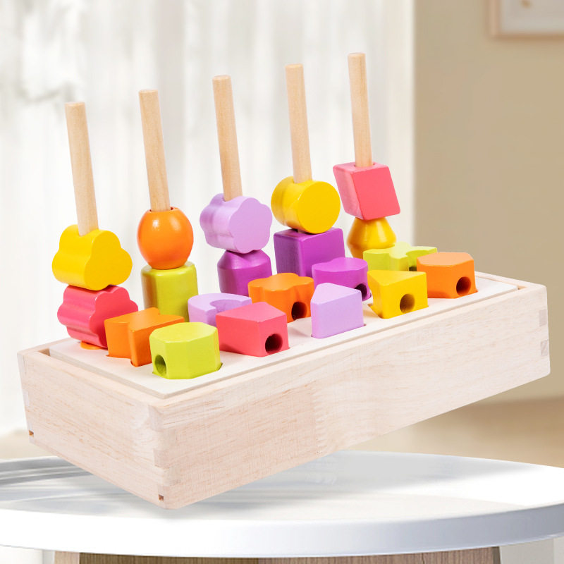 Children's Montessori early childhood education wooden bead box educational building blocks color recognition baby concentration fine motor toys