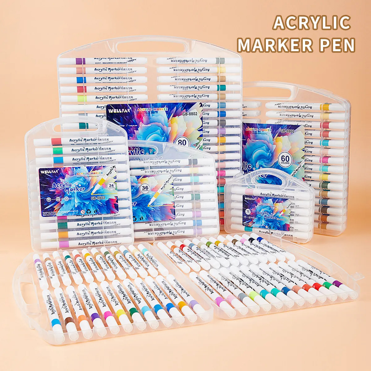 Portable box marker pen single head round rod acrylic marker painting art DIY creative watercolor stroke painting brush