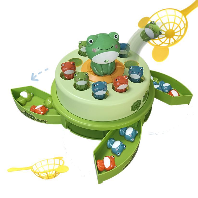 New electric frog ejection disc electric cartoon fishing net educational music turntable children's toys