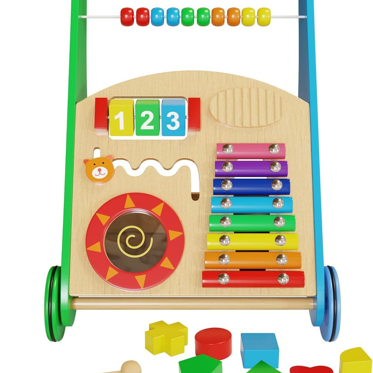 Baby Early Education Educational Wooden Children Multifunctional Walker Trolley Toy