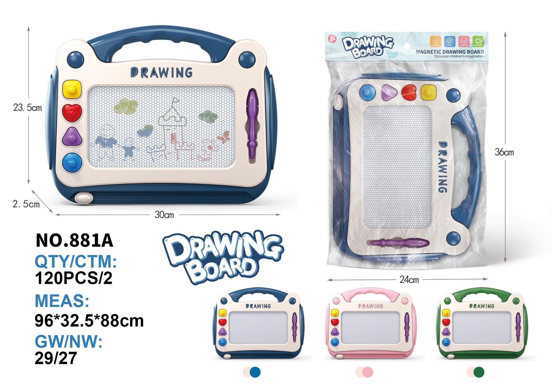 Children's drawing board magnetic writing board color kids toddler 1-3 years old 6 toys boys and girls baby graffiti board